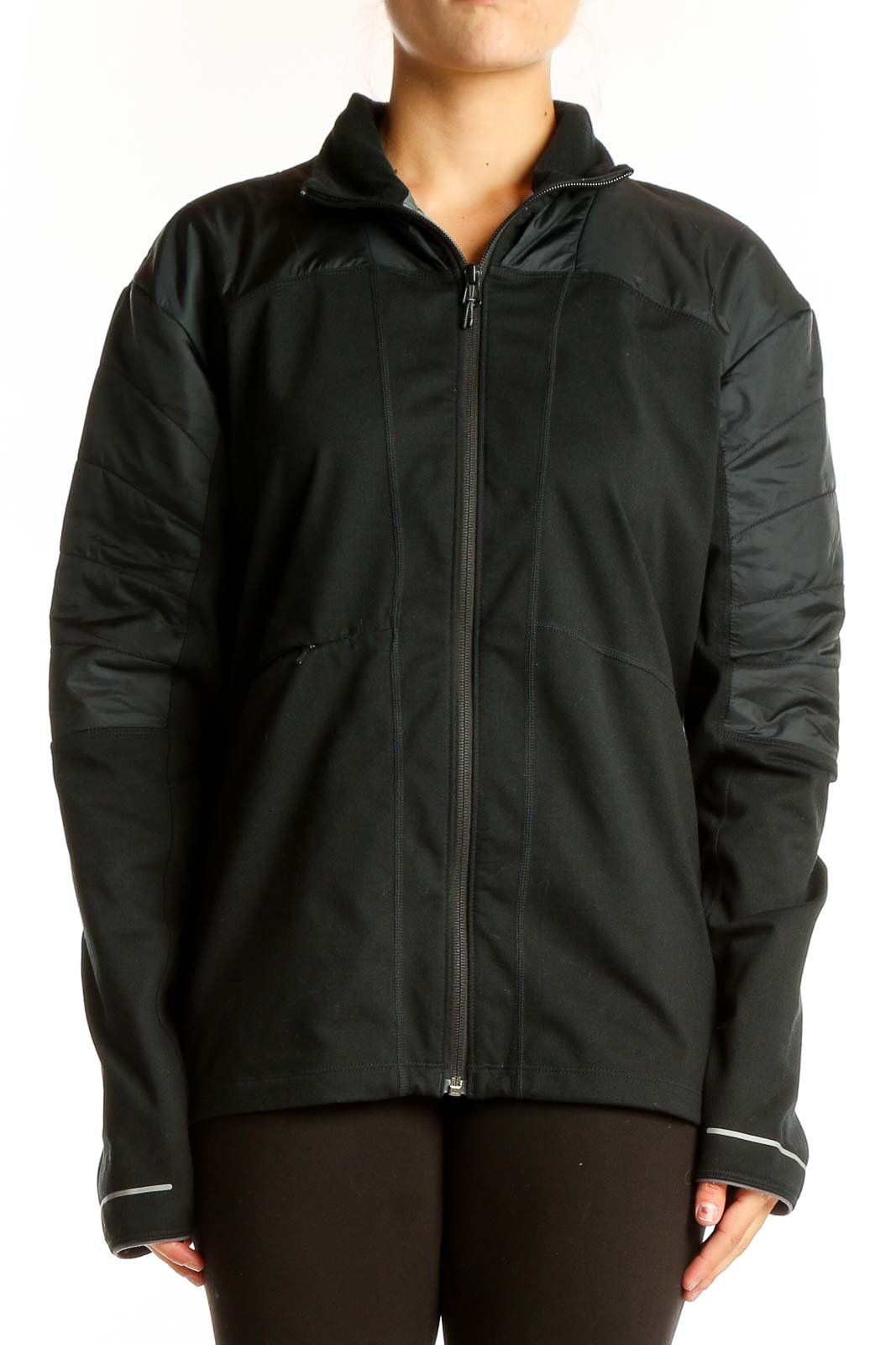 Front view of black Mountain Hard Wear performance zip-up jacket