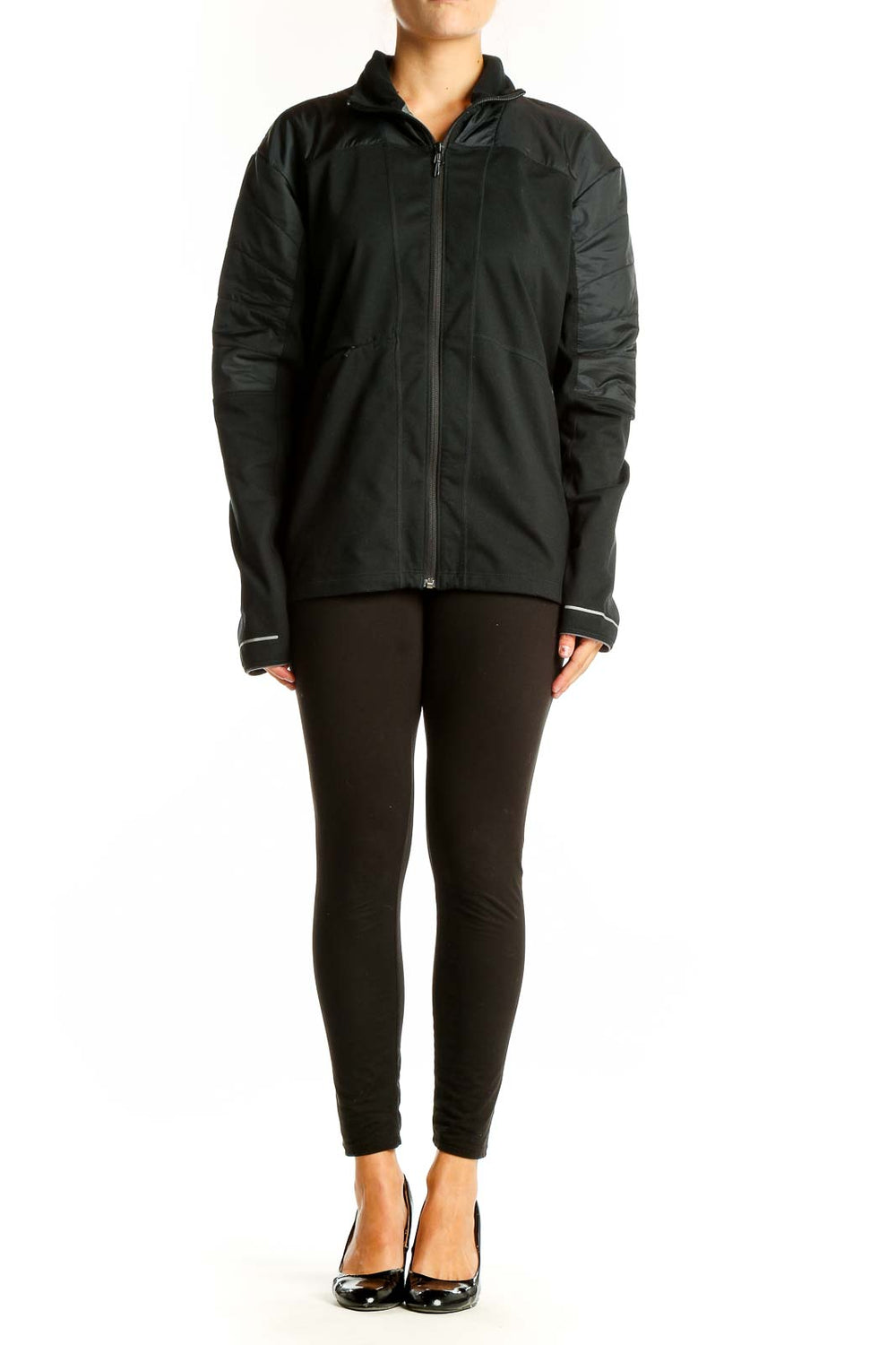 Front view of black Mountain Hard Wear performance zip-up jacket