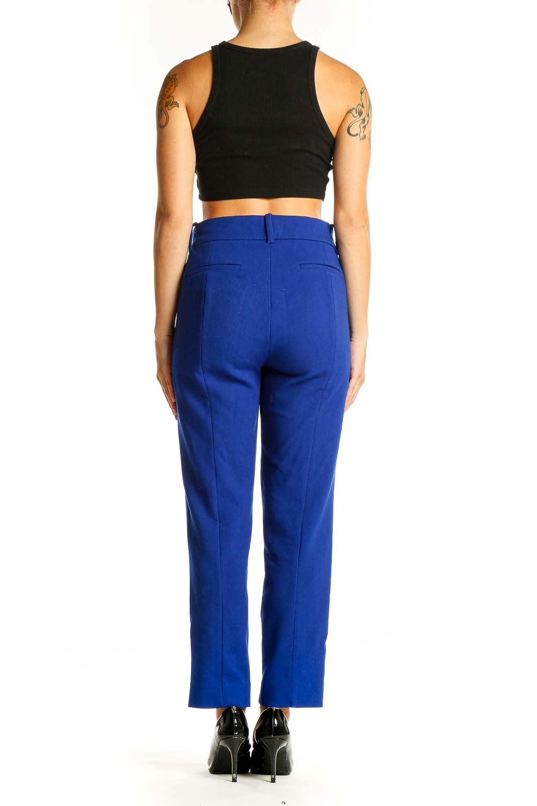 Back view of J.Crew royal blue tailored straight-leg trousers