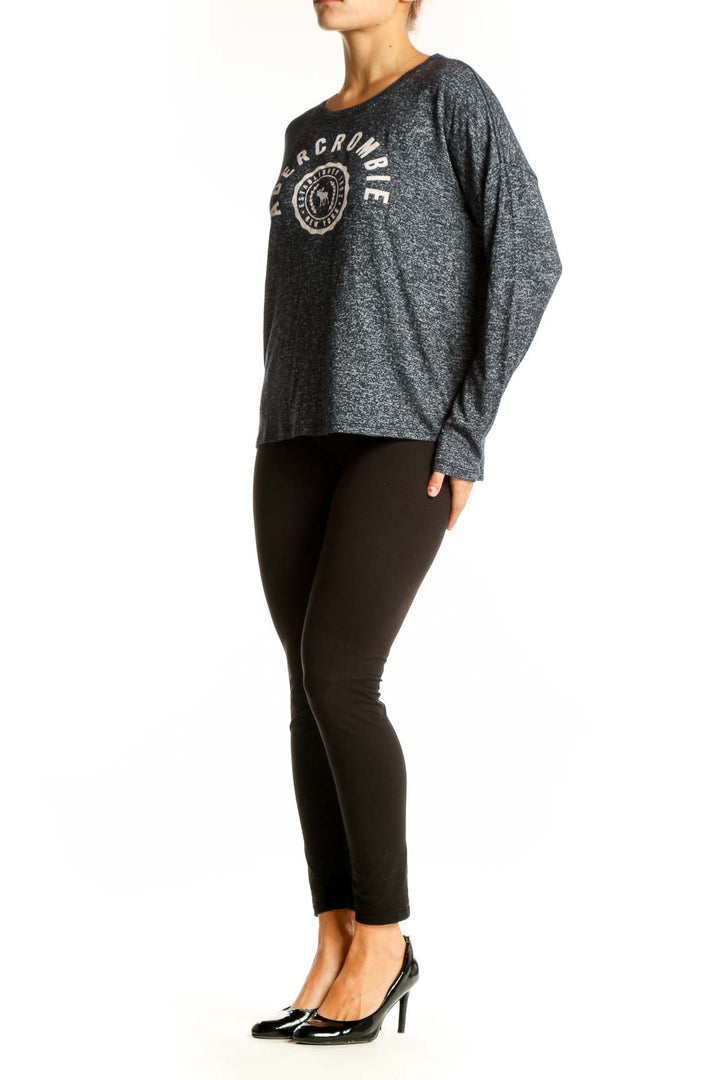 Front view of gray heathered Abercrombie & Fitch long sleeve top with logo