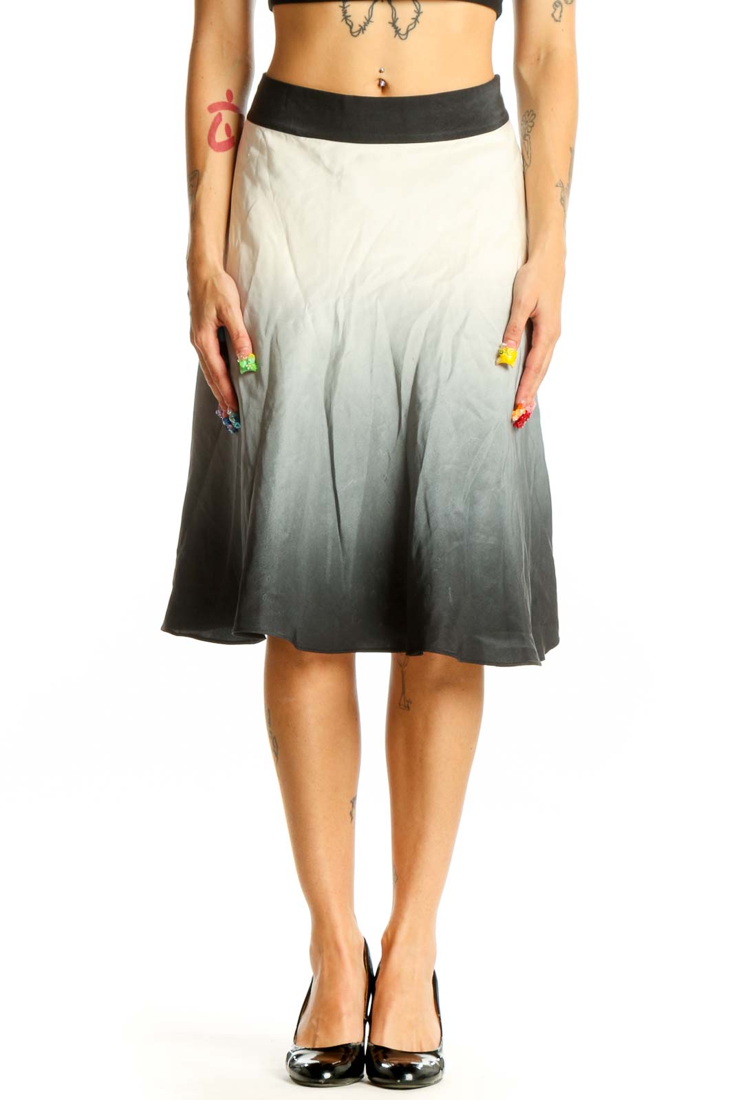 Front view of The Limited ombre gray A-line midi skirt with gradient effect