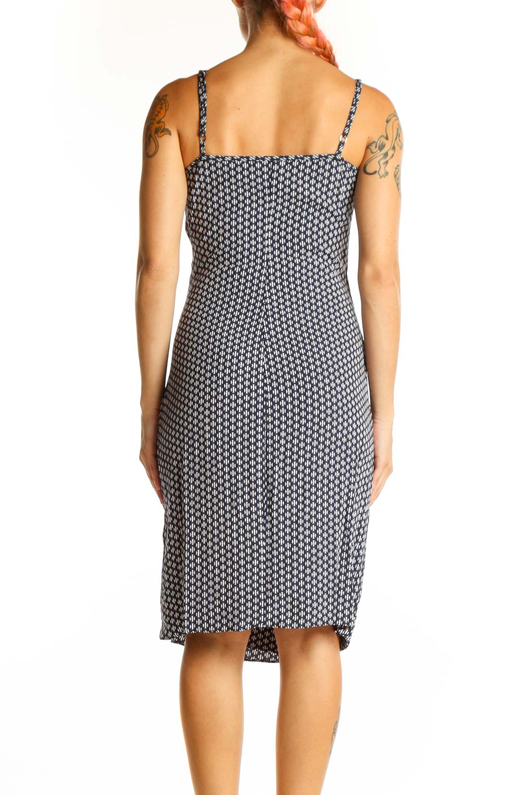 Side view of Bailey 44 black geometric print wrap dress showing flattering silhouette