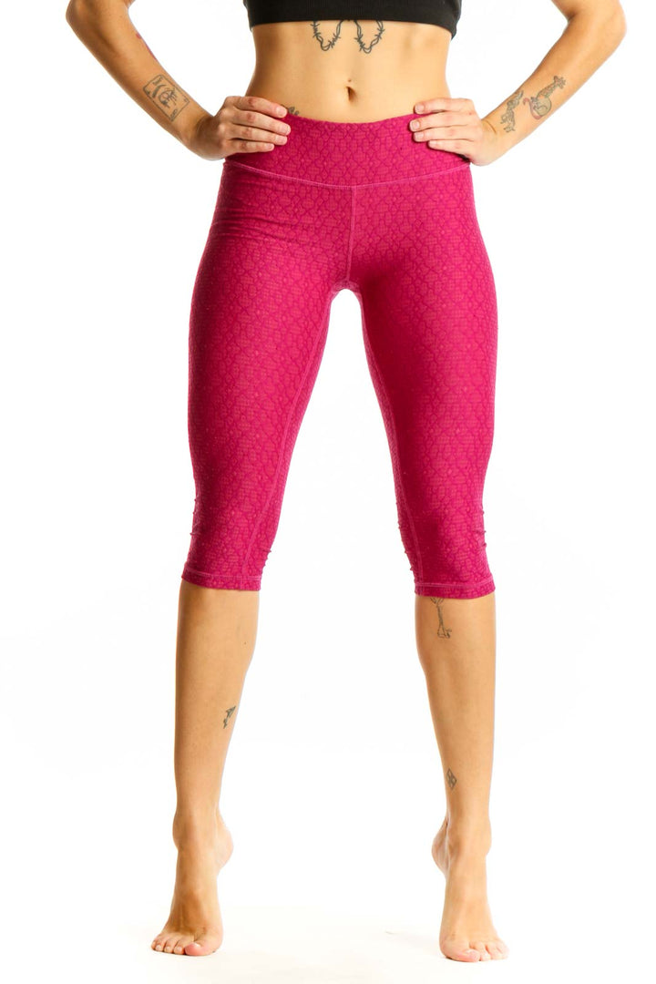 Front view of pink textured capri leggings from prAna