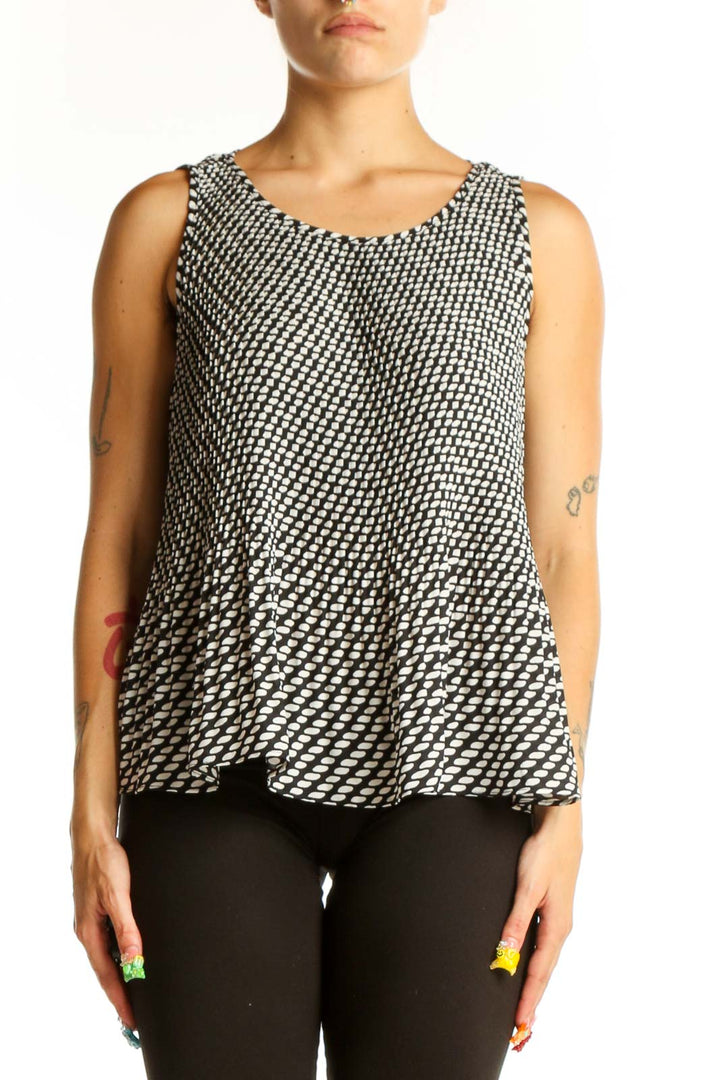 Front view of Banana Republic black and white geometric print sleeveless top