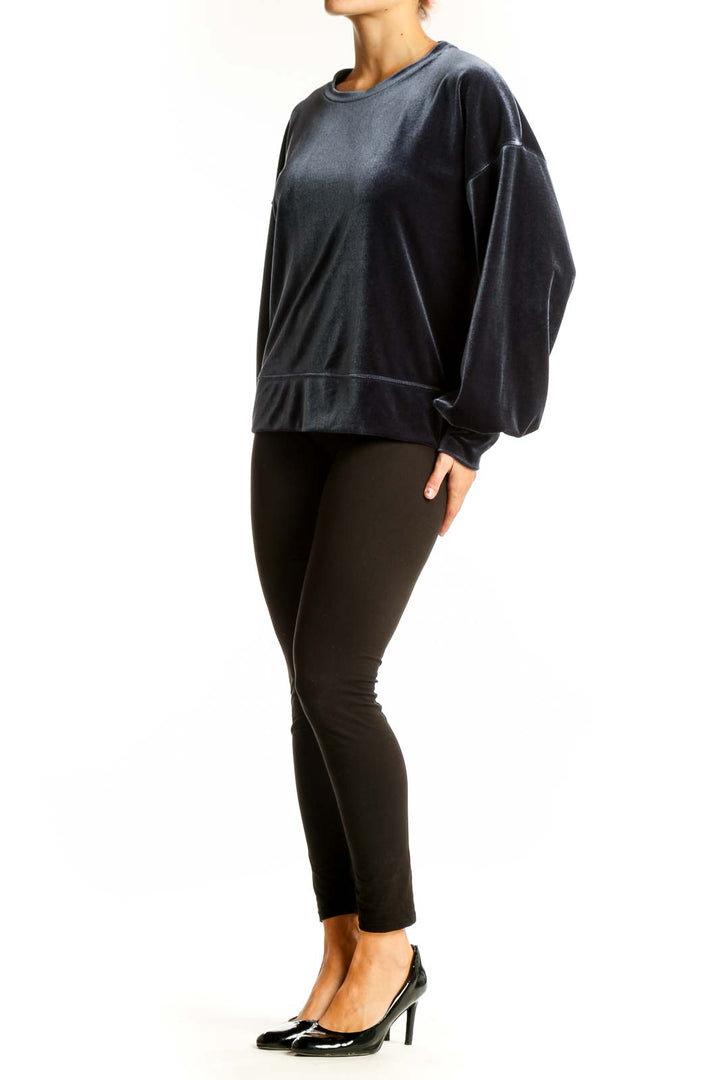 Front view of gray velvet oversized sweatshirt from Madewell