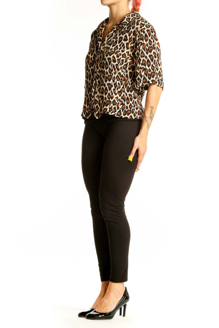 Front view of Croft & Barrow leopard print short-sleeve blouse