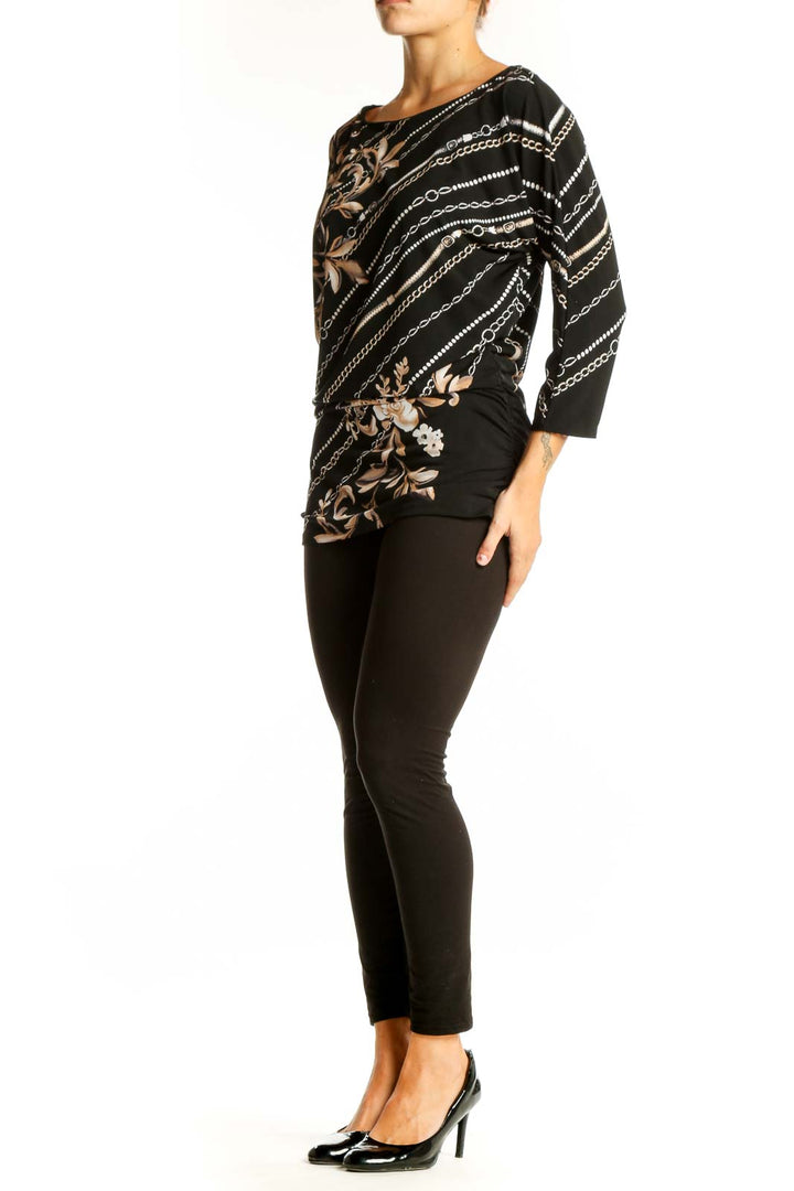 Front view of Black Floral Chain Print Dolman Top from White House Black Market
