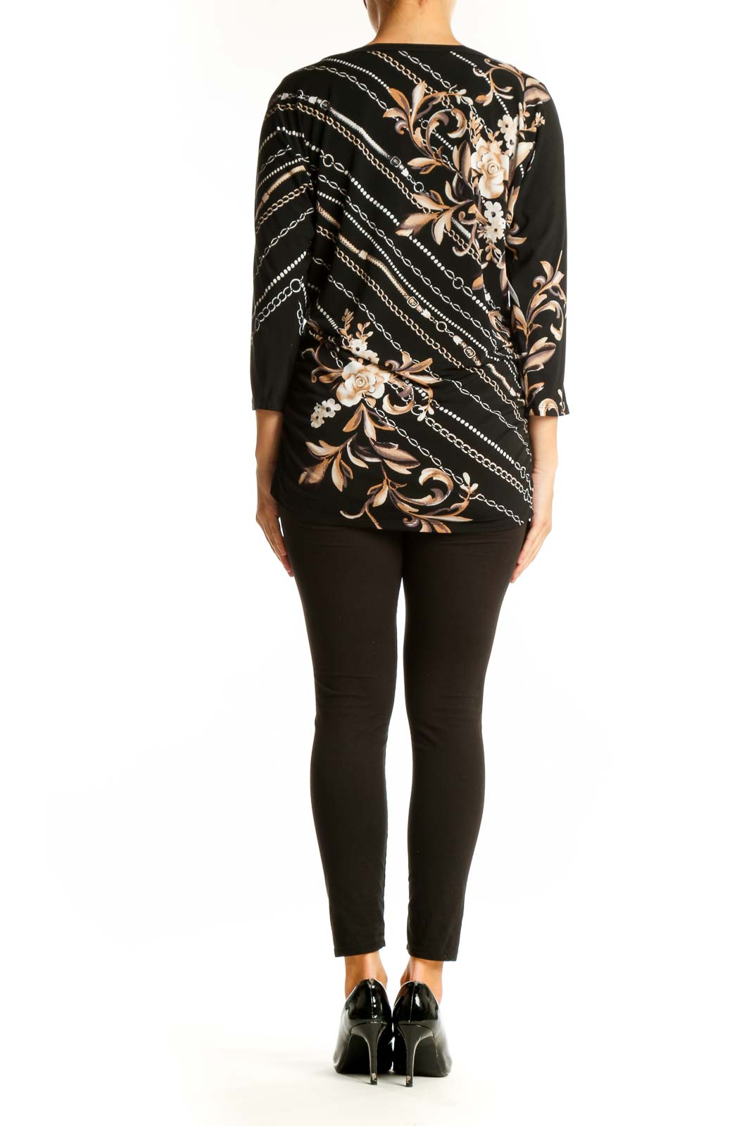 Back view of Black Floral Chain Print Dolman Top from White House Black Market