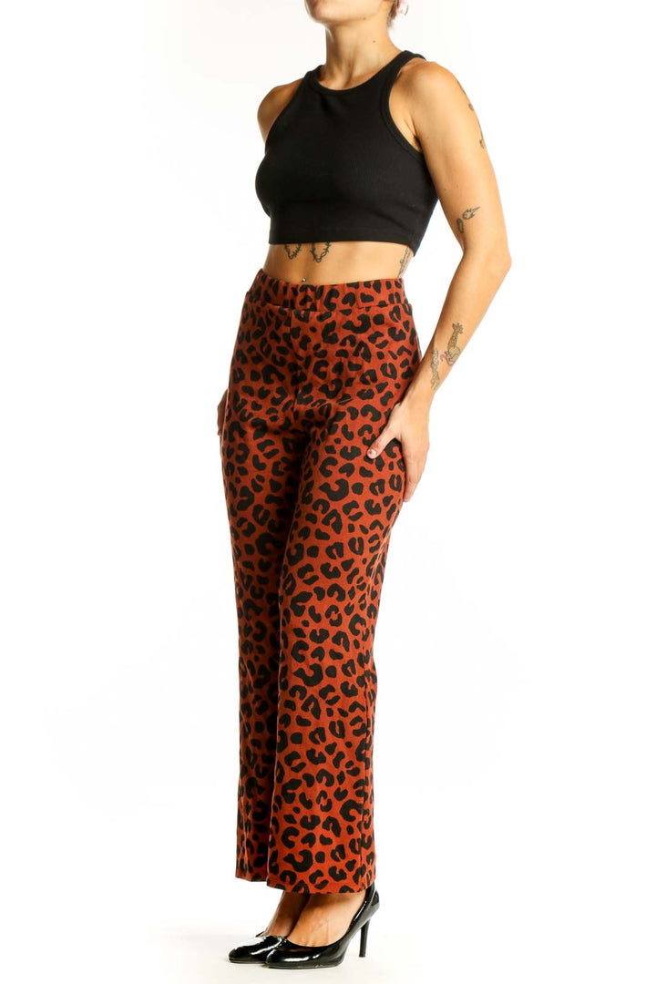 Front view of rust leopard print wide-leg pants from Marine Layer