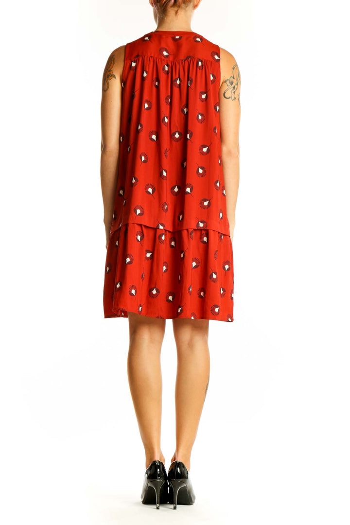 Side view of red floral print sleeveless dress from LOFT