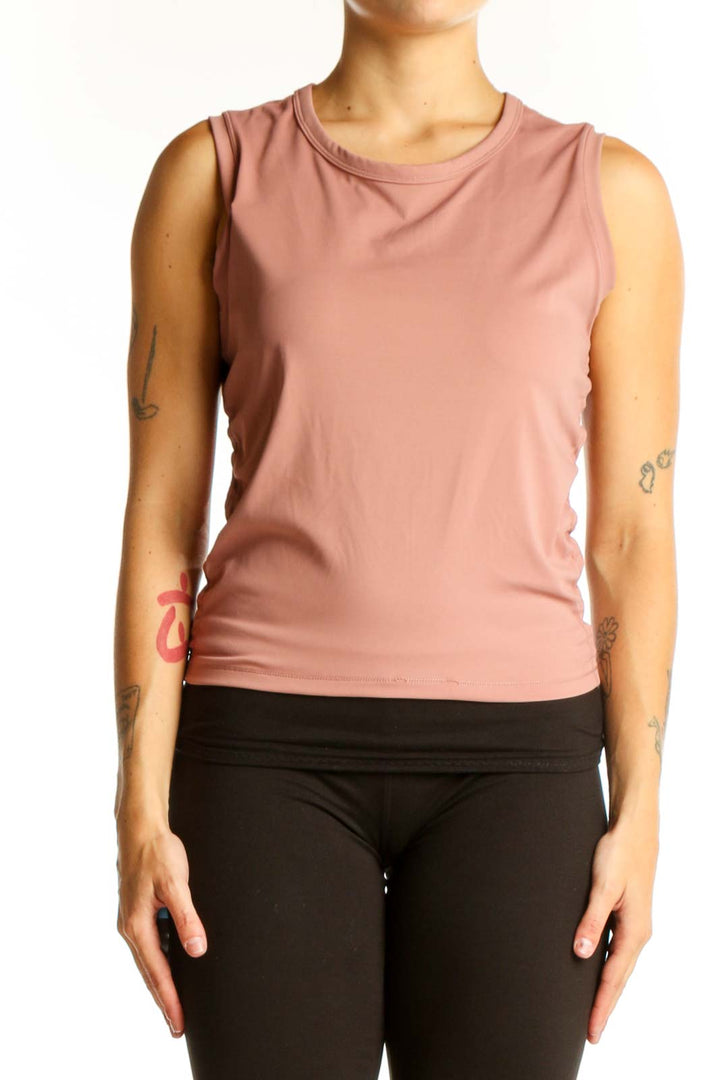 Front view of pink sleeveless Alyth athletic tank top