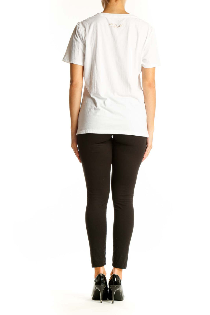 Back view of white Karl Lagerfeld Paris t-shirt on model