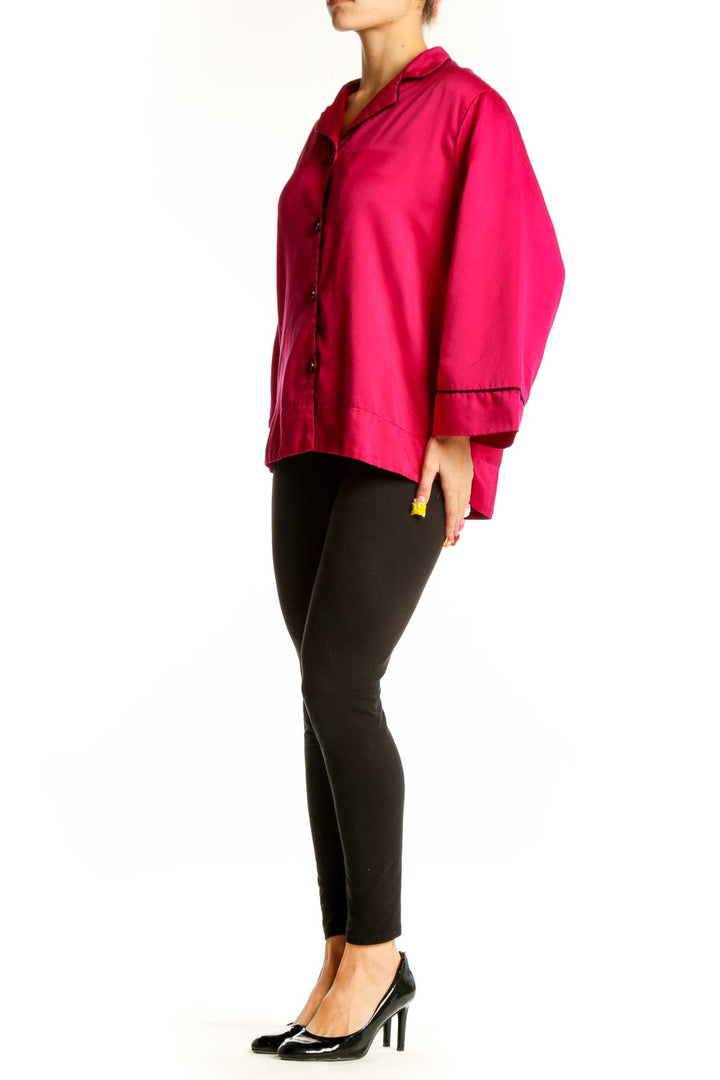 Front view of hot pink Oscar de la Renta PINK LABEL button-down blouse