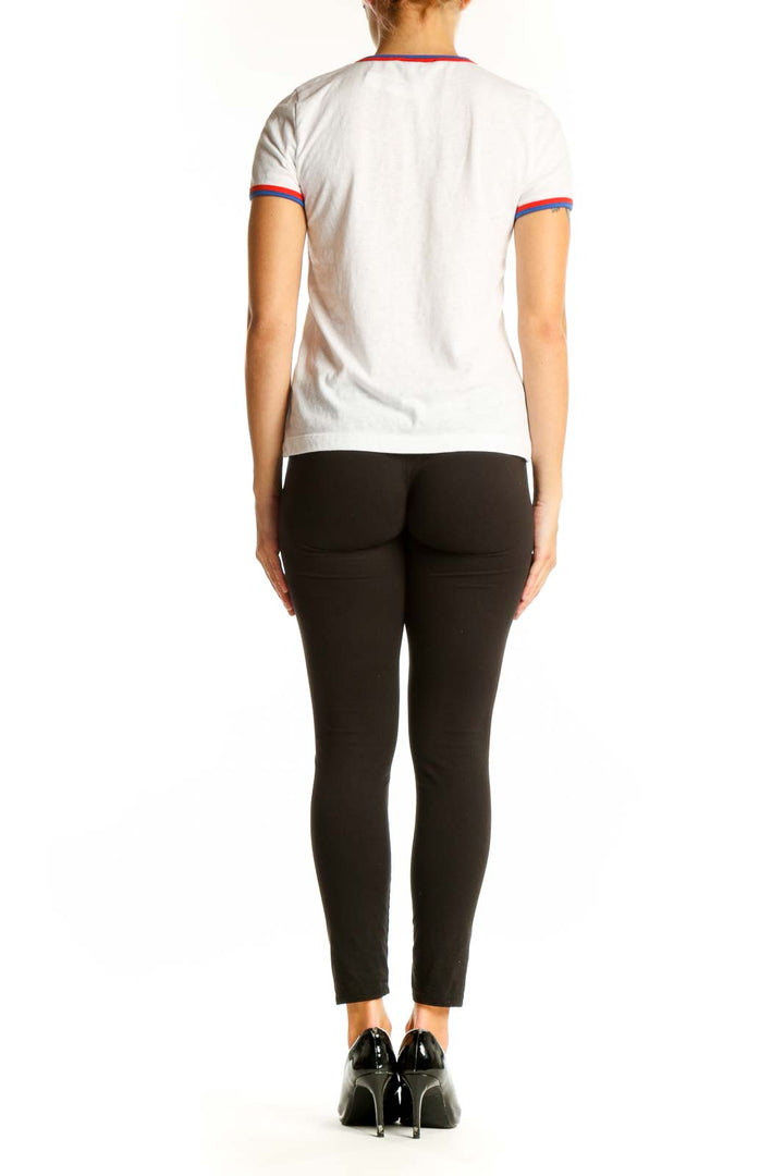 Side view of J.Crew white cotton ringer t-shirt showing slim fit and contrast trim
