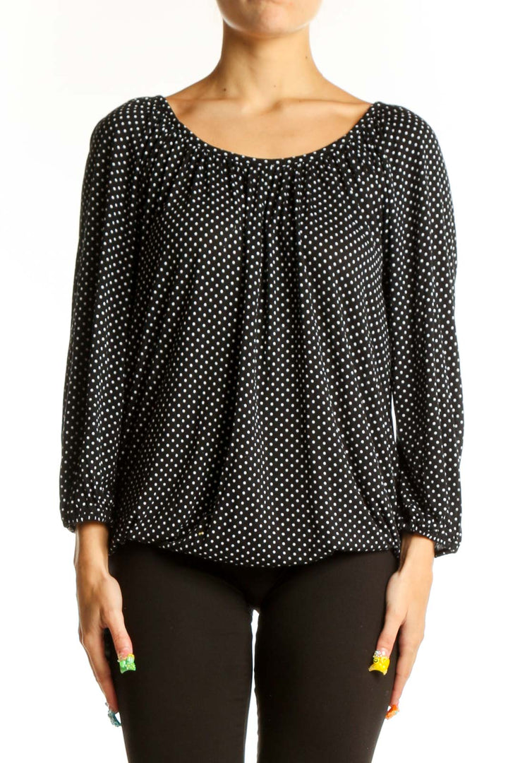 Front view of MICHAEL Michael Kors Black Polka Dot Peasant Blouse