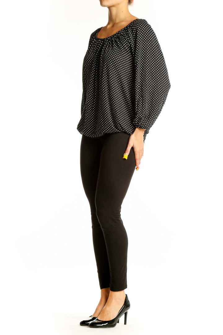 Front view of MICHAEL Michael Kors Black Polka Dot Peasant Blouse