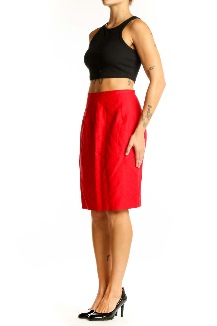 Front view of Harve Bernard red linen-blend pencil skirt