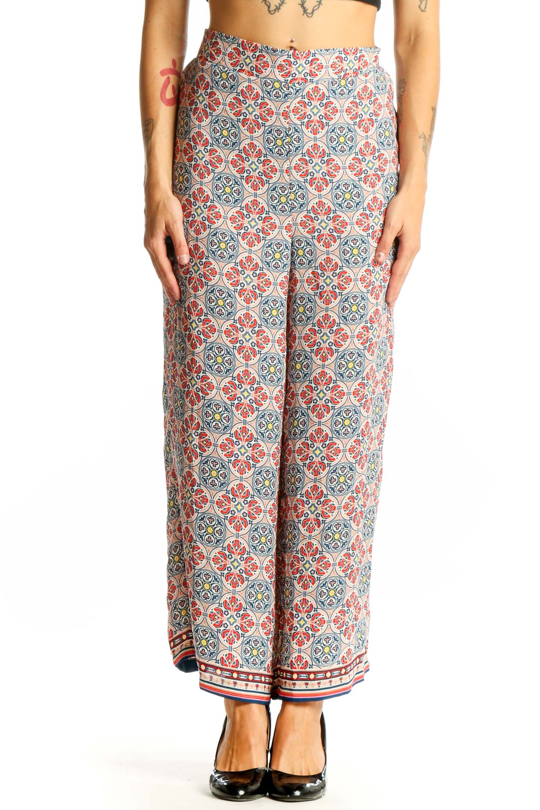 Front view of Max Studio Multicolor Geometric Print Wide-Leg Pants