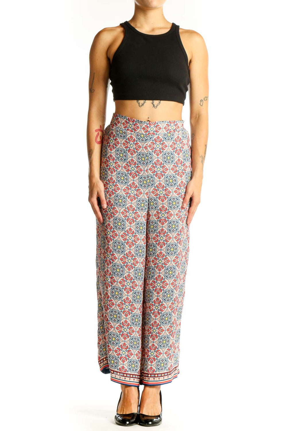 Front view of Max Studio Multicolor Geometric Print Wide-Leg Pants