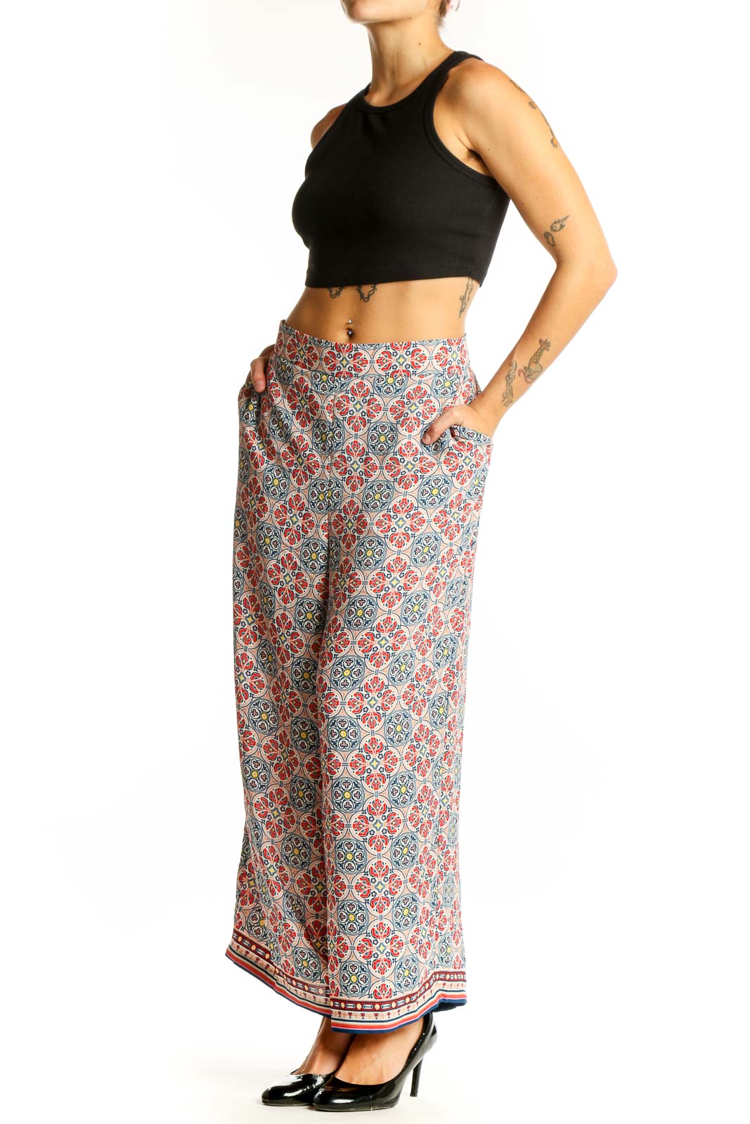 Front view of Max Studio Multicolor Geometric Print Wide-Leg Pants