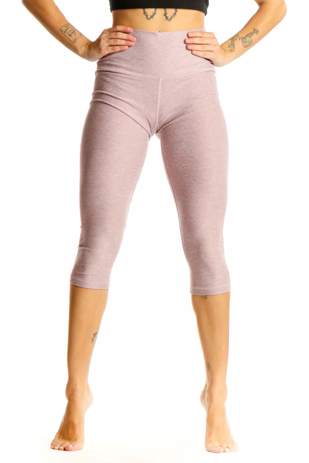 Front view of Scorpio Sol dusty rose high-waisted capri leggings