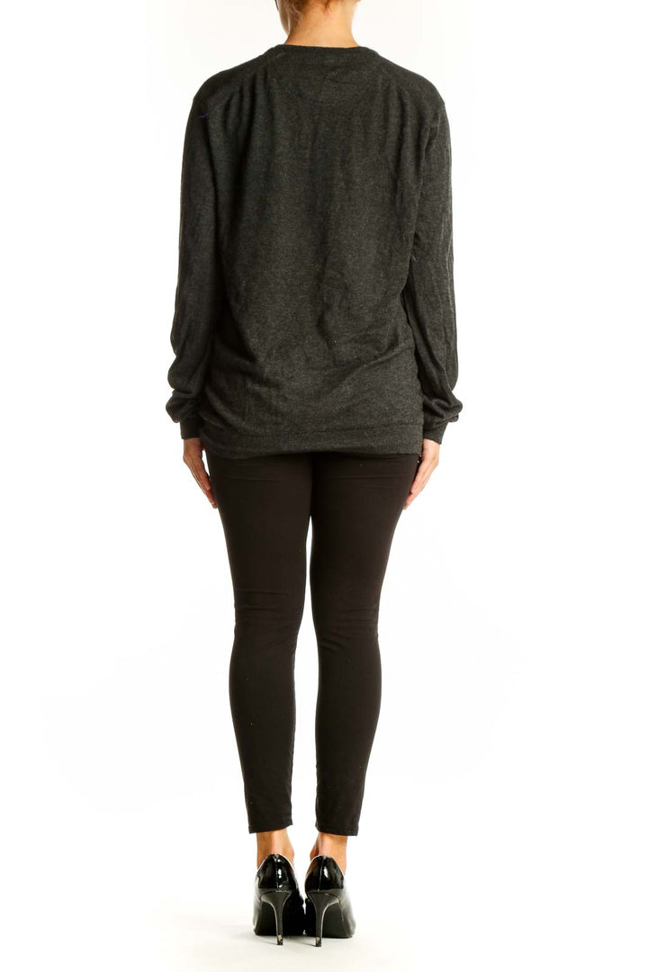 Side view of Ted Baker London charcoal V-neck cashmere blend sweater on model