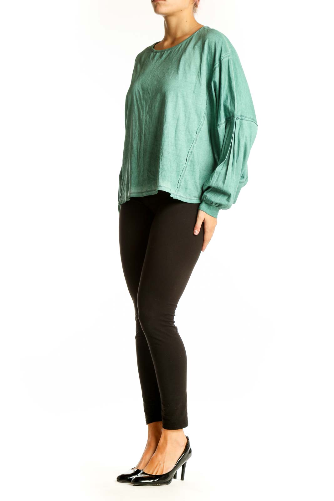 Front view of mint green oversized long sleeve top by Mustard Seed