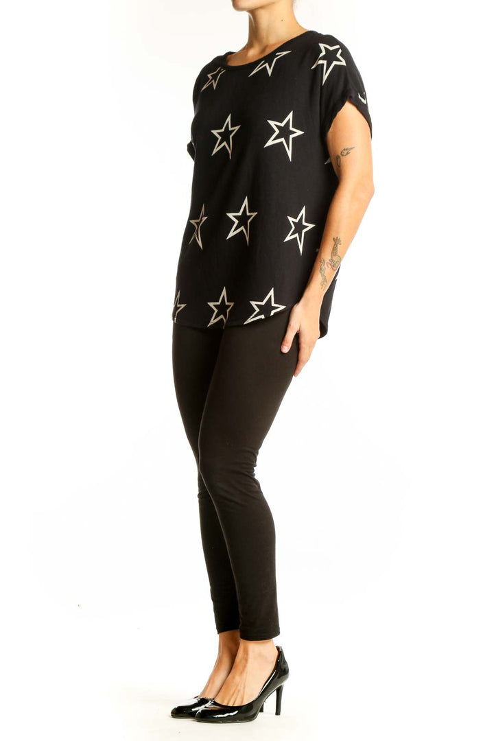 Front view of Buffalo by David Bitton Black Star Print Short Sleeve Top