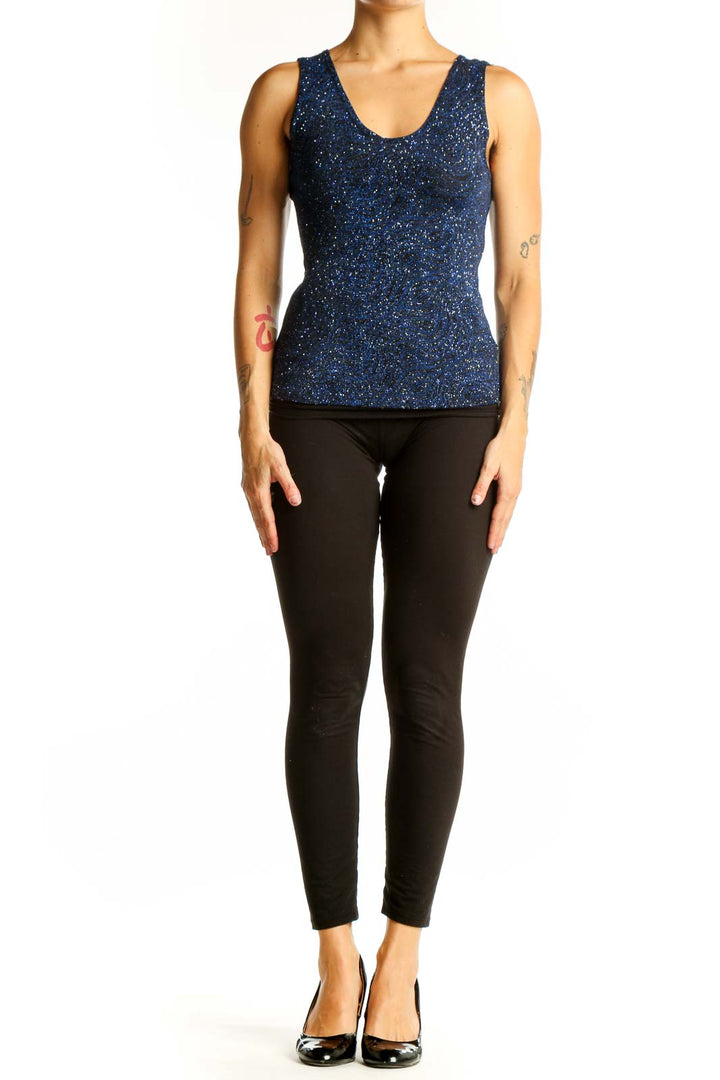 Front view of navy sparkly sleeveless tank top by JUMP Apparel