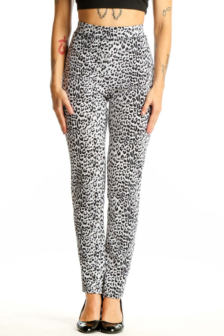 Front view of black and white leopard print pants by Nancy Bolen City Girl