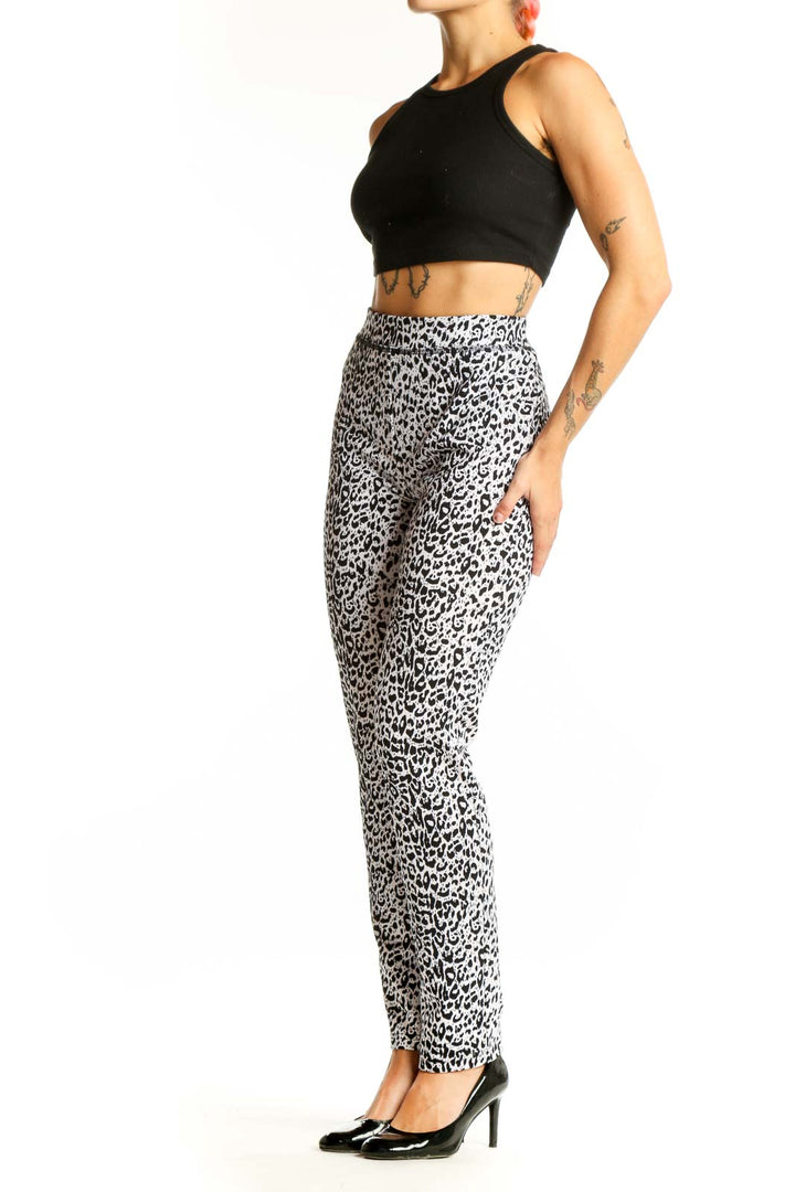 Front view of black and white leopard print pants by Nancy Bolen City Girl