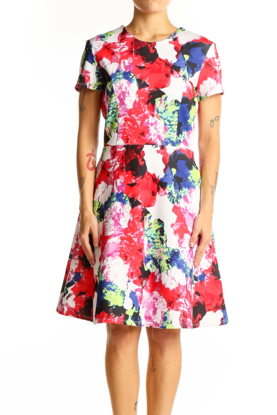 Front view of Milly multicolor floral print fit-and-flare dress
