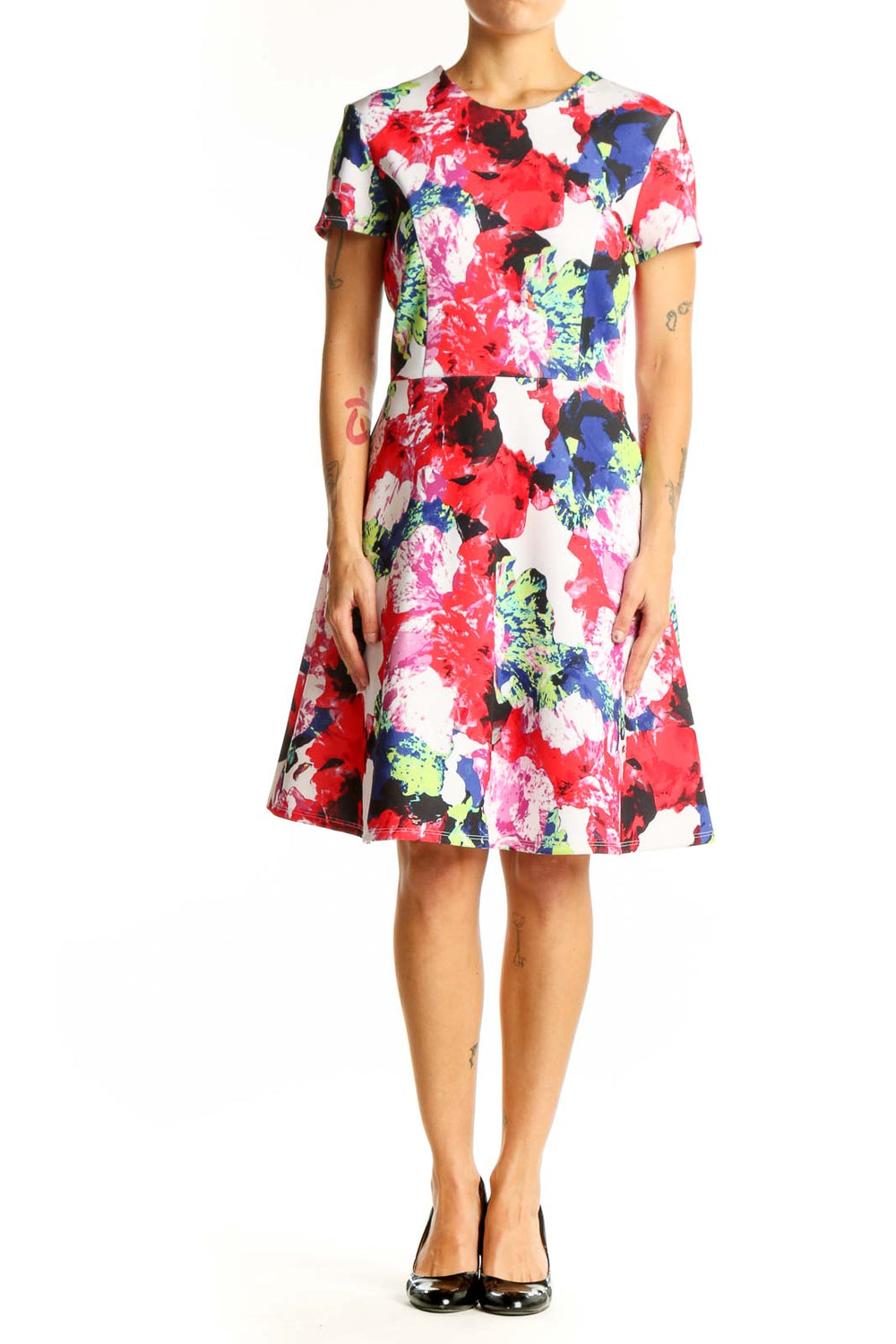 Front view of Milly multicolor floral print fit-and-flare dress
