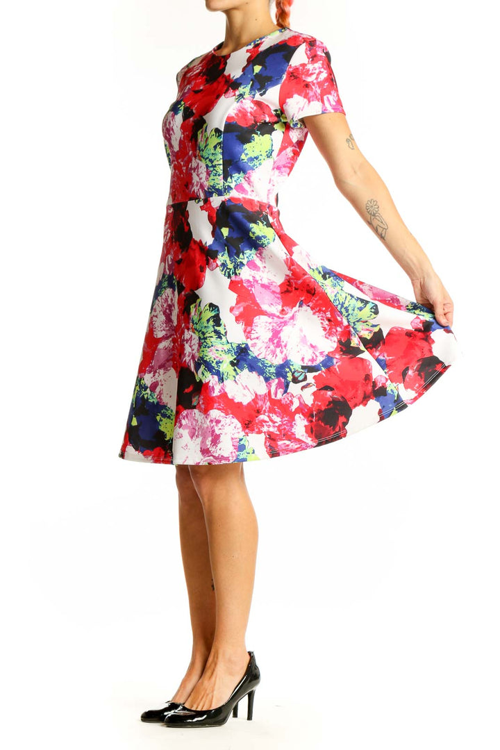Front view of Milly multicolor floral print fit-and-flare dress