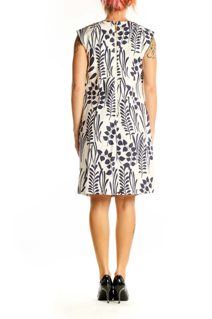 Side view of Elizabeth McKay navy and white floral print shift dress