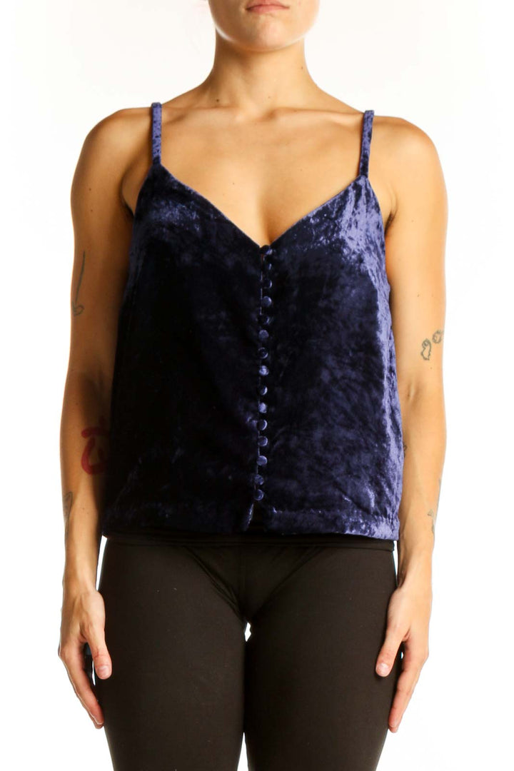 Front view of Madewell navy velvet button-front camisole
