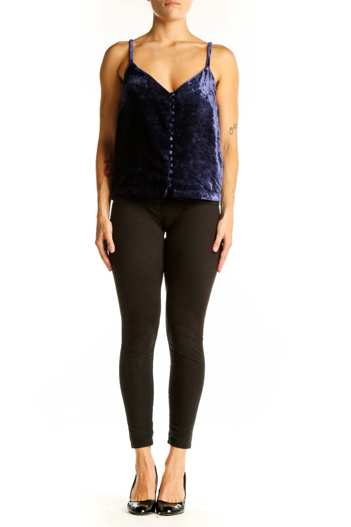 Front view of Madewell navy velvet button-front camisole
