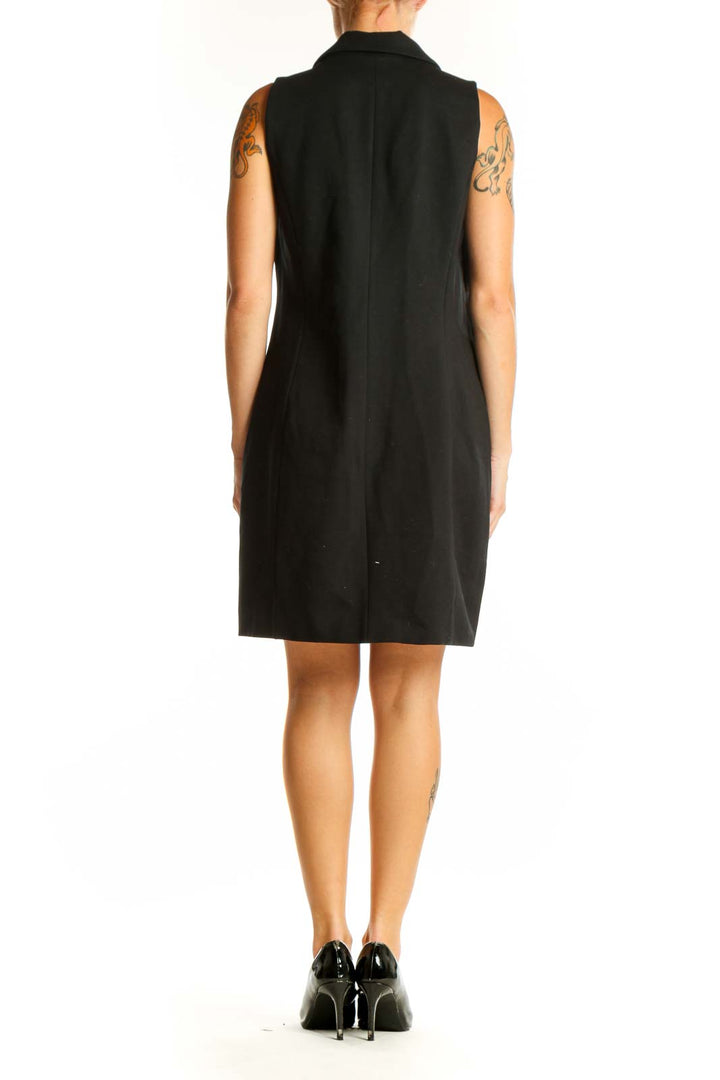 Side view of Spanx black sleeveless blazer dress