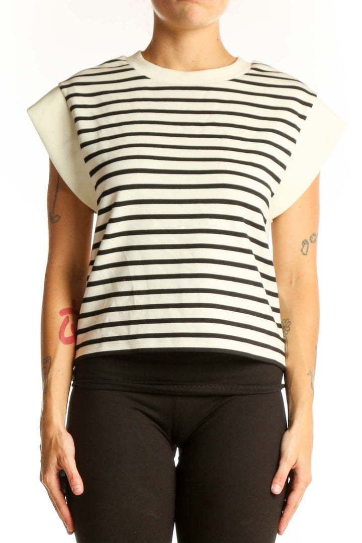 Front view of Spanx Black and White Striped Sleeveless Top