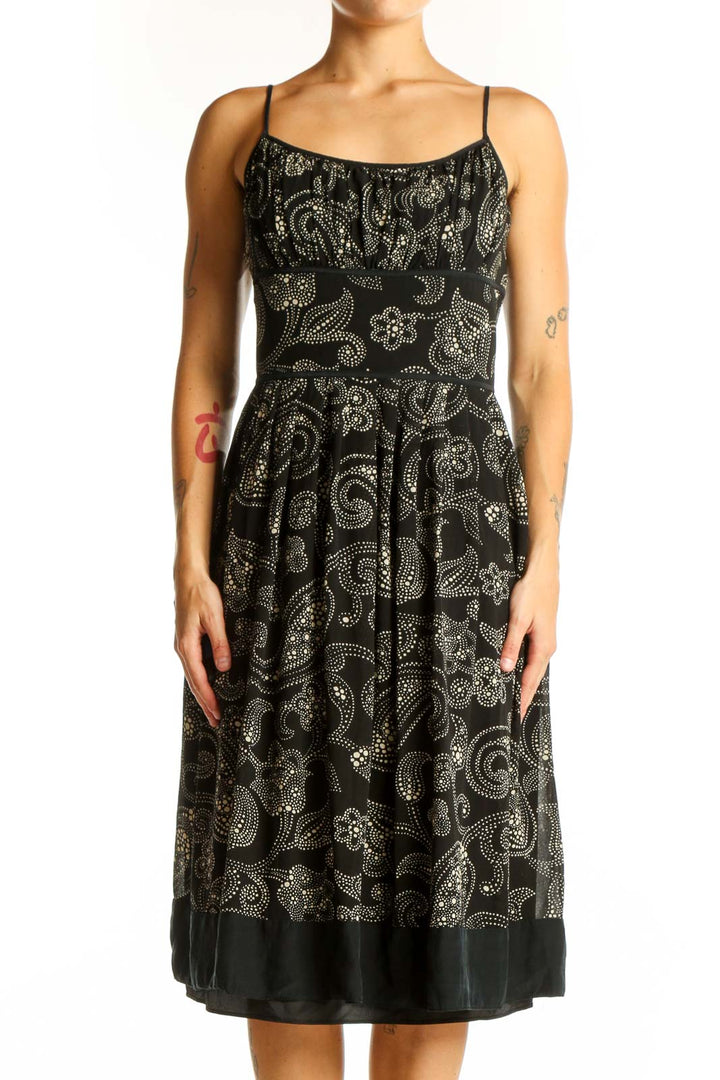 Front view of Ann Taylor black paisley print spaghetti strap dress