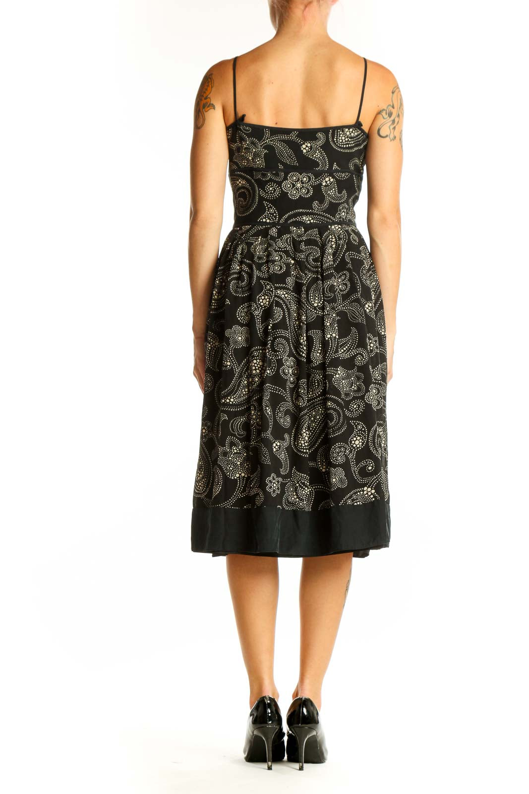 Side view of Ann Taylor black paisley print spaghetti strap dress