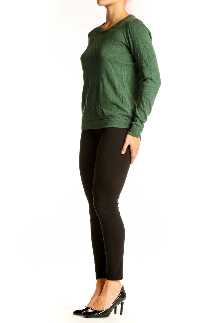 Front view of J.Crew green cotton long sleeve crew neck top
