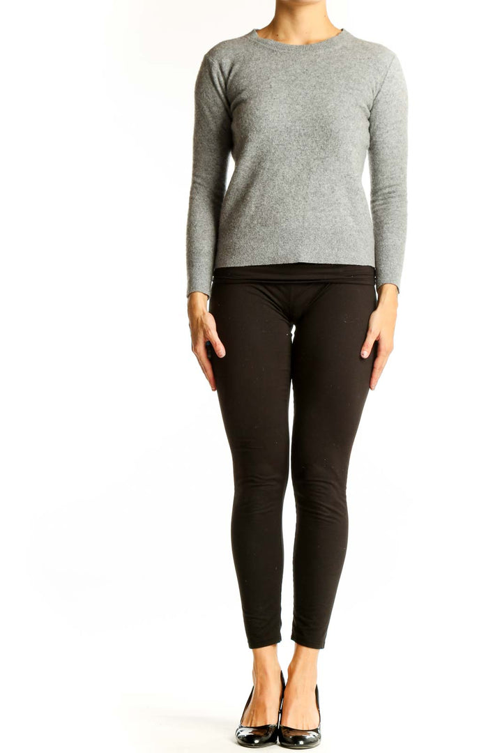 Front view of gray cashmere crewneck sweater from Banana Republic