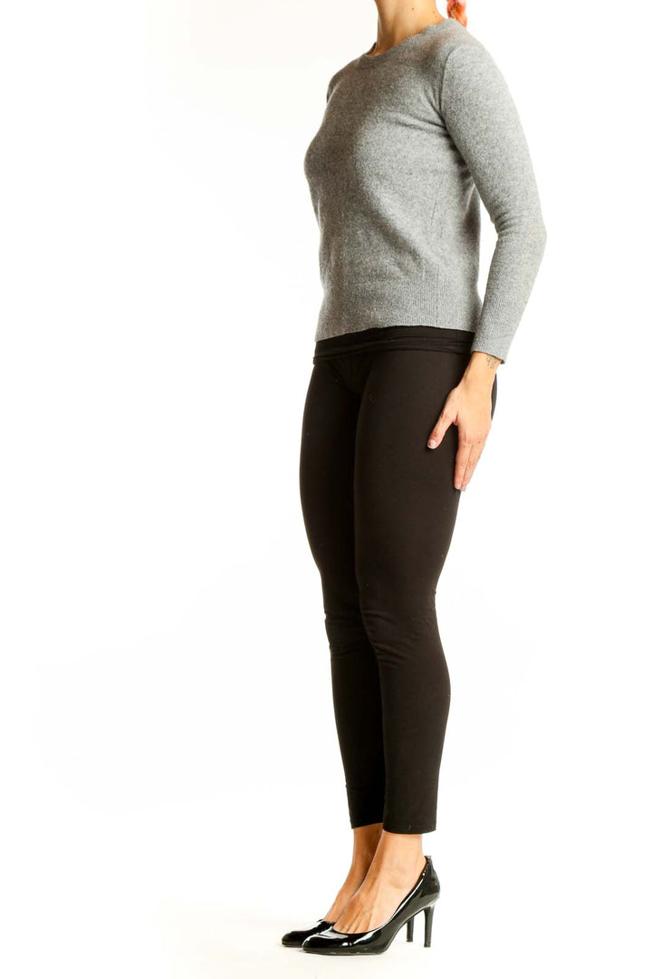 Front view of gray cashmere crewneck sweater from Banana Republic