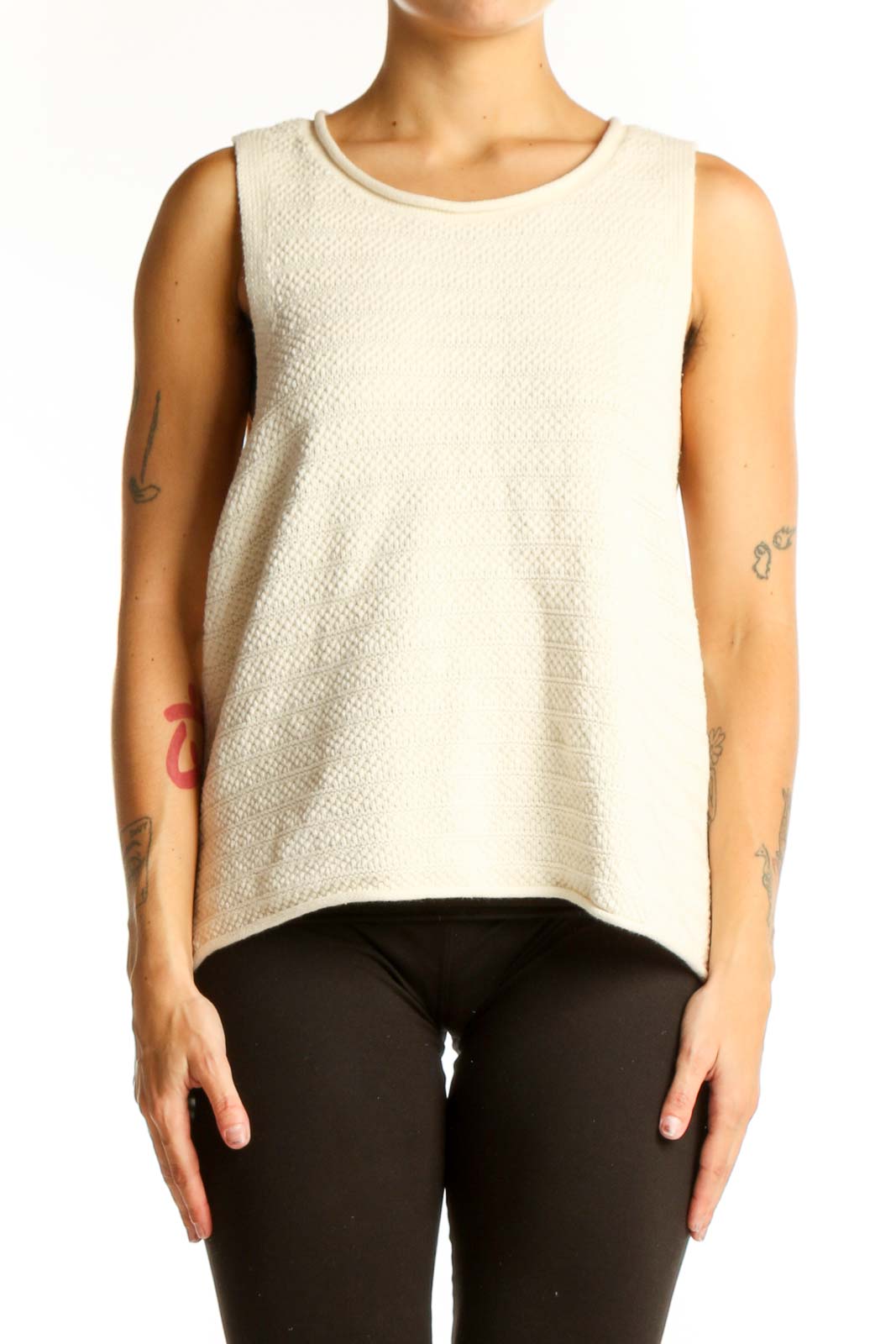 Front view of Madewell cream textured sleeveless knit top