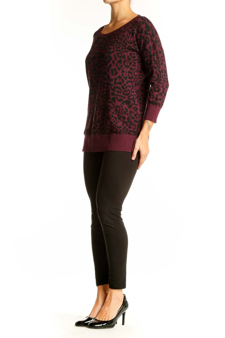 Front view of Banana Republic Burgundy Leopard Print Knit Sweater