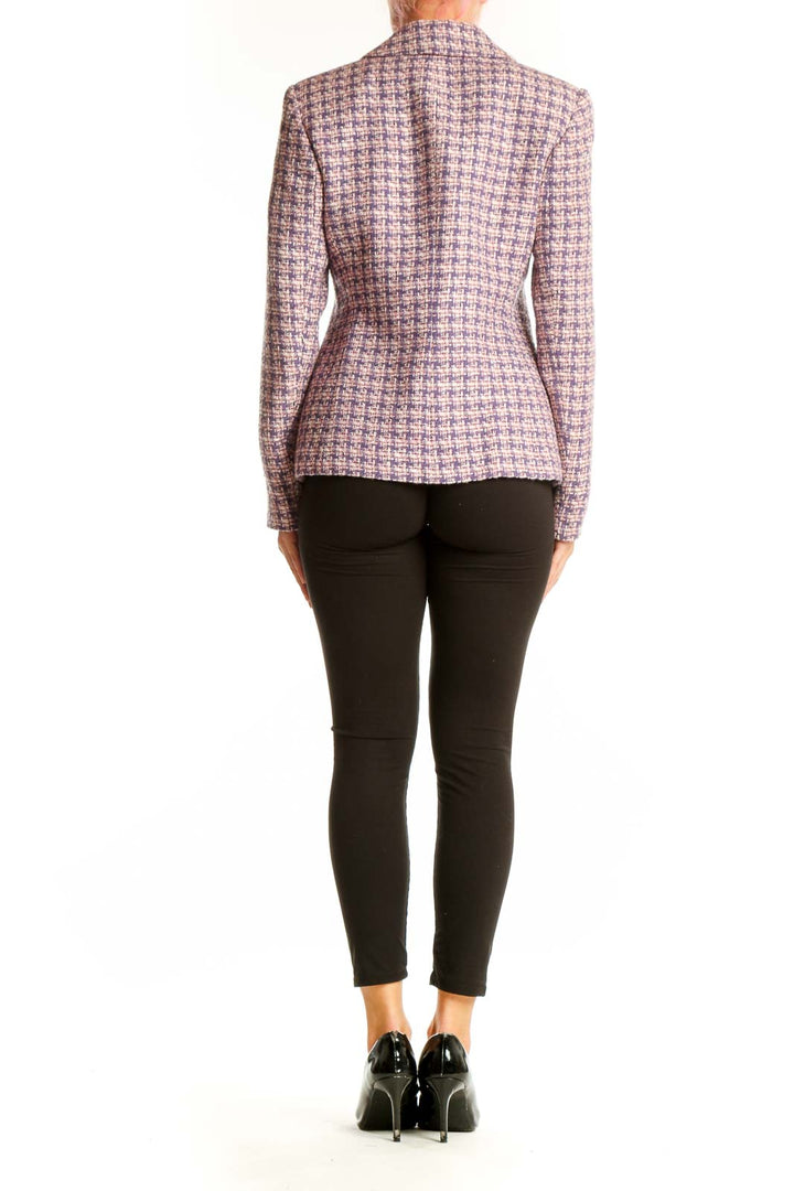 Side view of Amanda Smith purple tweed blazer on model