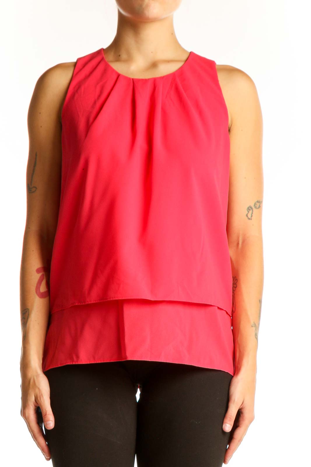 Front view of red sleeveless layered top from J.Crew