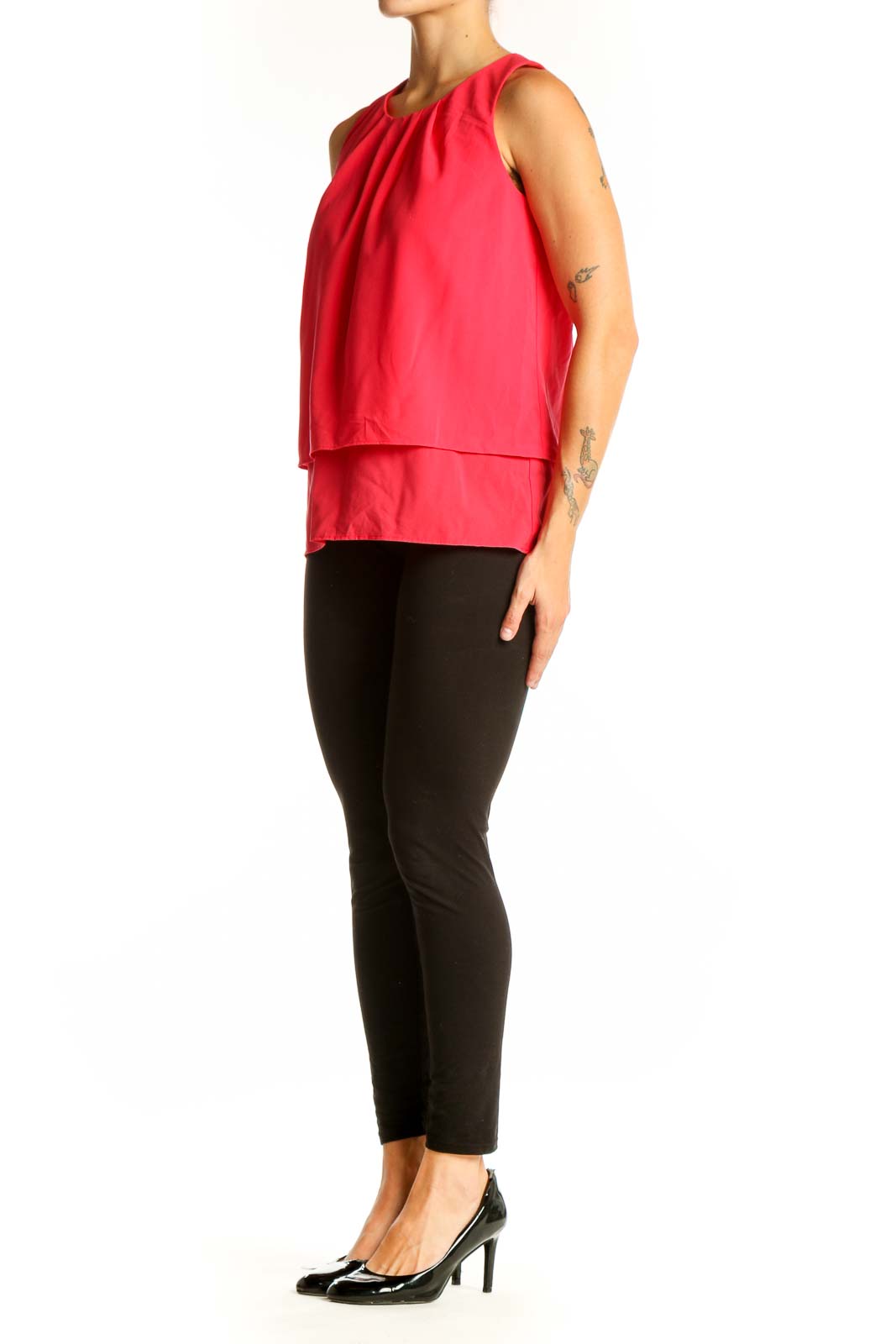 Front view of red sleeveless layered top from J.Crew