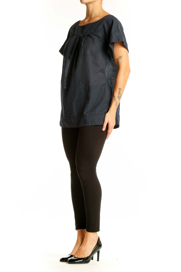 Front view of black textured short-sleeve top by French Connection